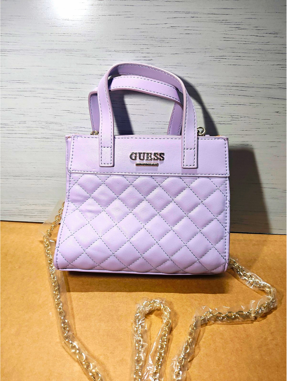 GUESS Purple Quilted Faux Leather Mini Satchel Top Handle Chain Strap Magnetic